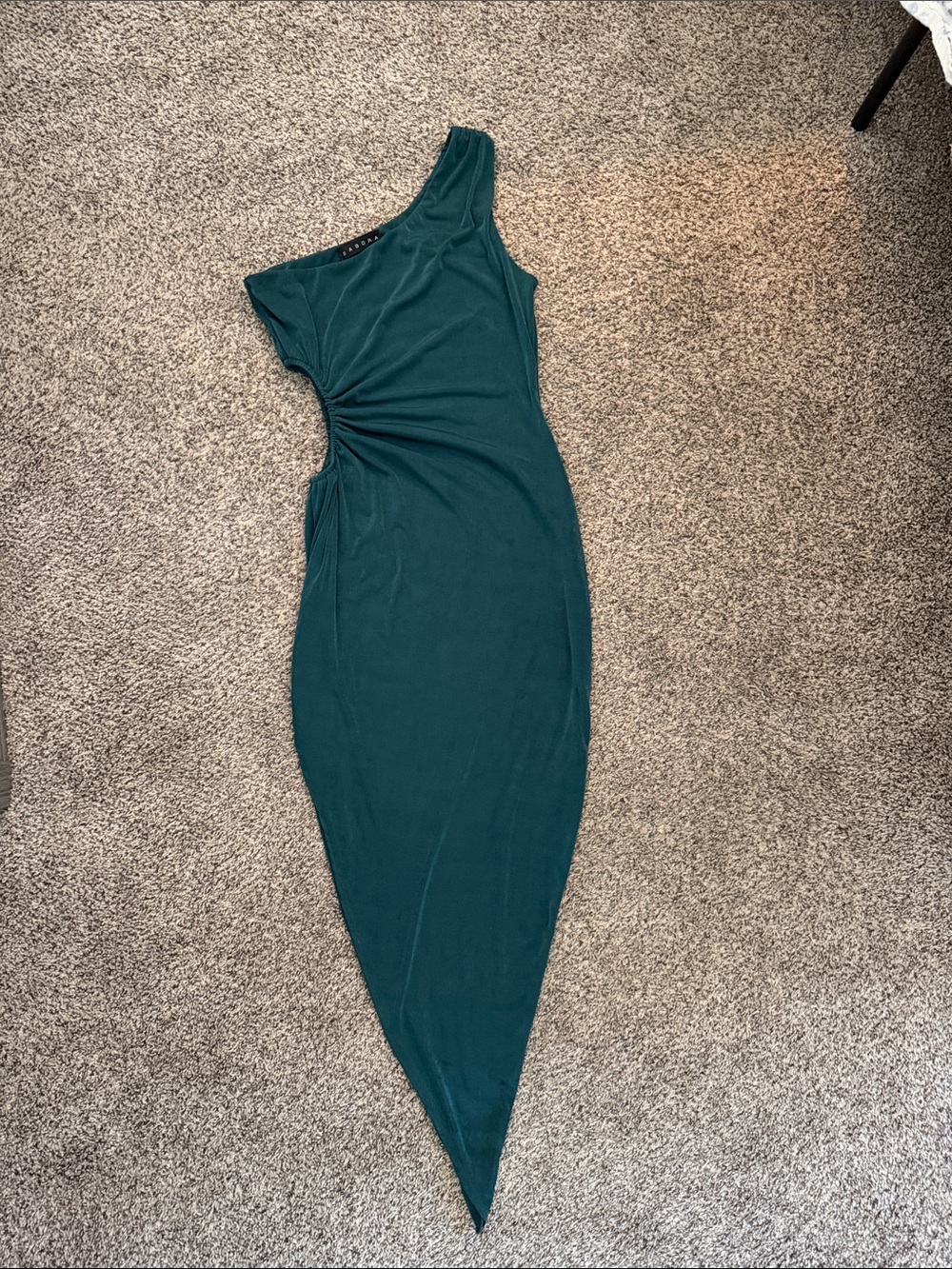 Sabora One-Shoulder Teal Green Twist-Side Dress